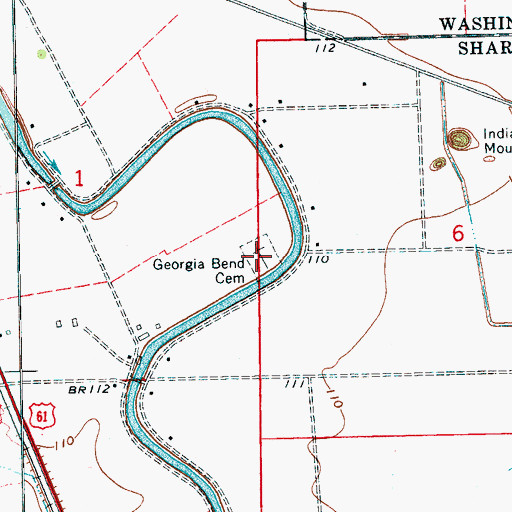 Topographic Map of Georgia Bend Cemetery, MS