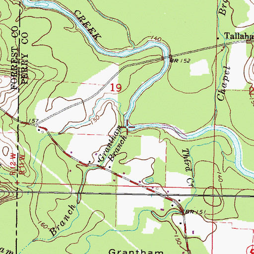 Topographic Map of Grantham Branch, MS