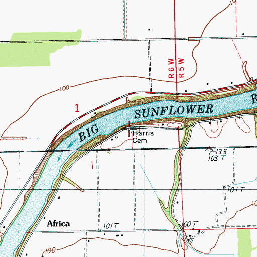 Topographic Map of Harris Cemetery, MS