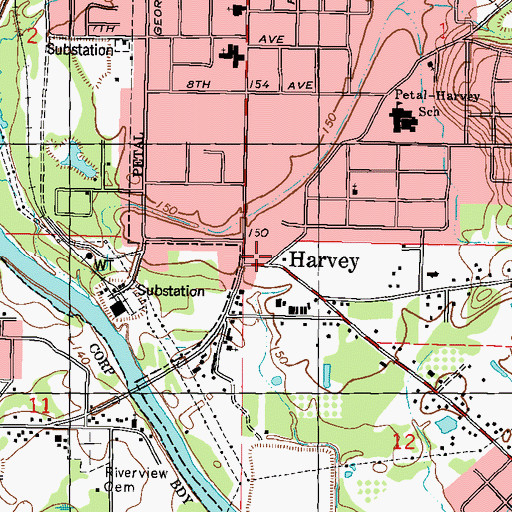 Topographic Map of Harvey, MS