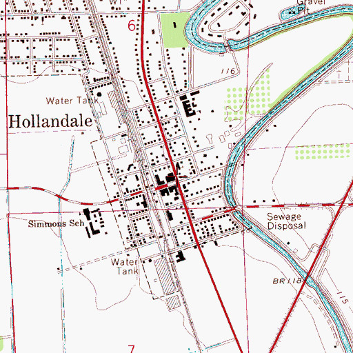Topographic Map of Hollandale, MS