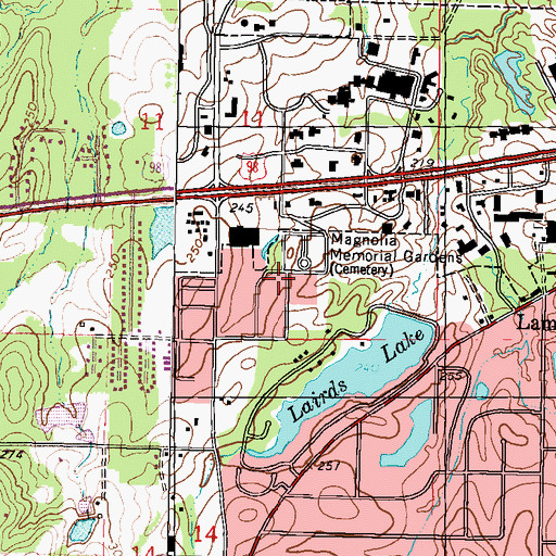 Topographic Map of Magnolia Memorial Gardens, MS