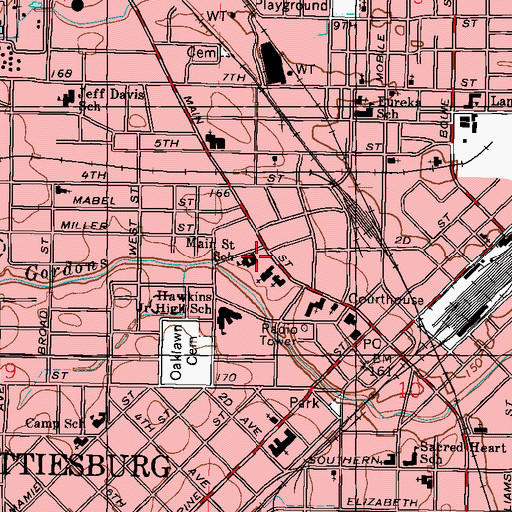 Topographic Map of Main Street School, MS