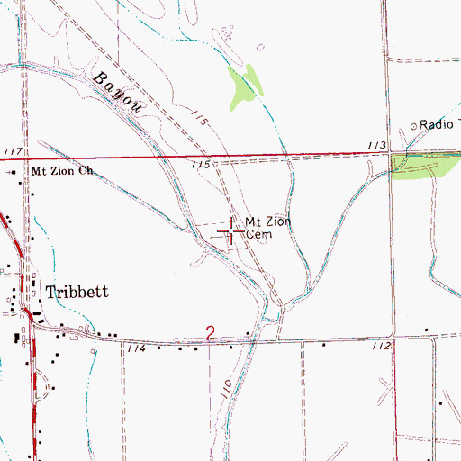 Topographic Map of Mount Zion Cemetery, MS