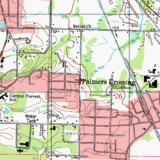 Topographic Map of Palmers Crossing, MS