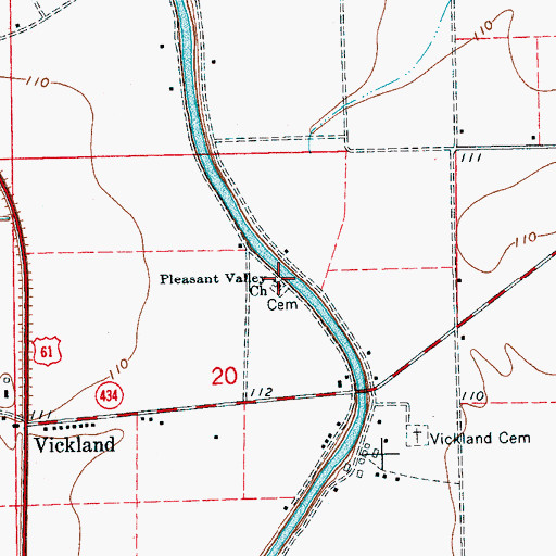 Topographic Map of Pleasant Valley Church, MS