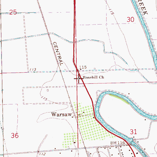 Topographic Map of Rosehill Church, MS
