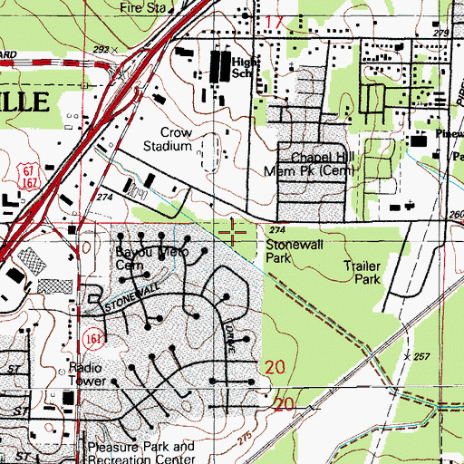 Topographic Map of Stonewall Park, AR