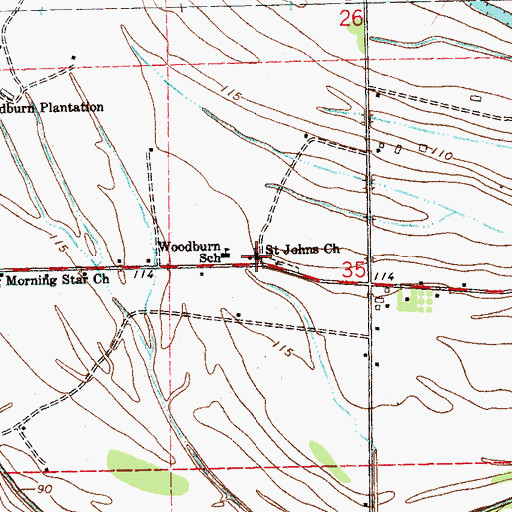 Topographic Map of Saint Johns Church, MS