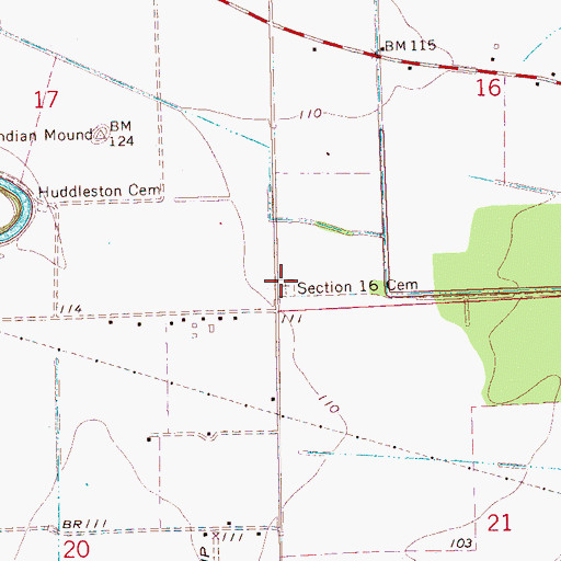 Topographic Map of Section 16 Cemetery, MS