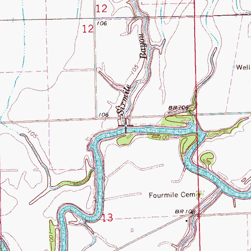Topographic Map of Sixmile Bayou, MS