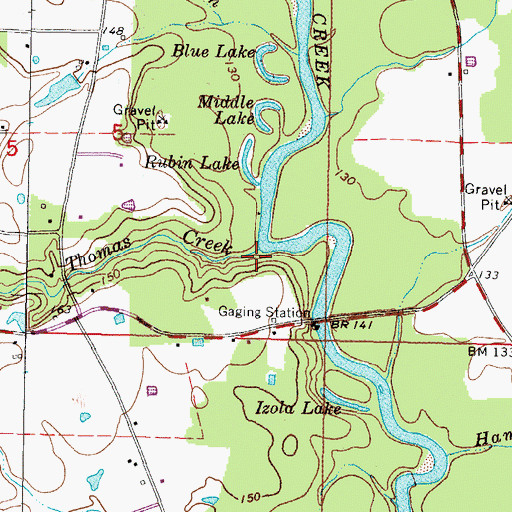 Topographic Map of Thomas Creek, MS
