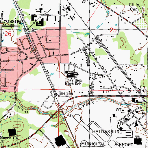 Topographic Map of Travillion High School, MS