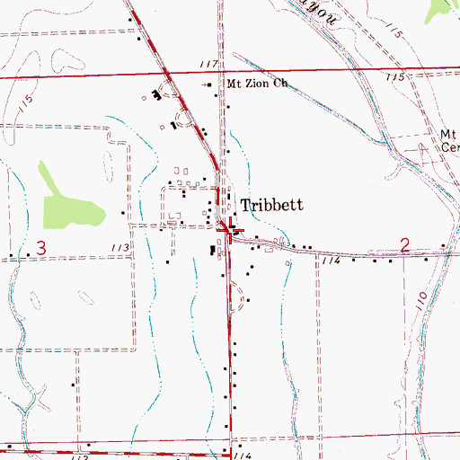 Topographic Map of Tribbett, MS