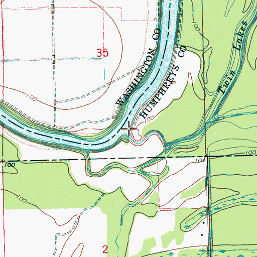 Topographic Map of Twin Lakes Bayou, MS
