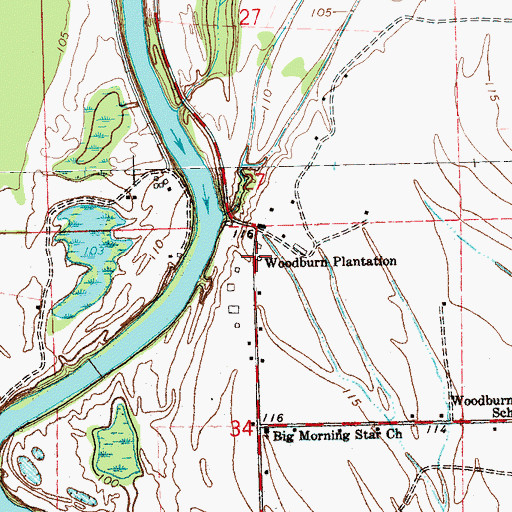 Topographic Map of Woodburn Plantation, MS