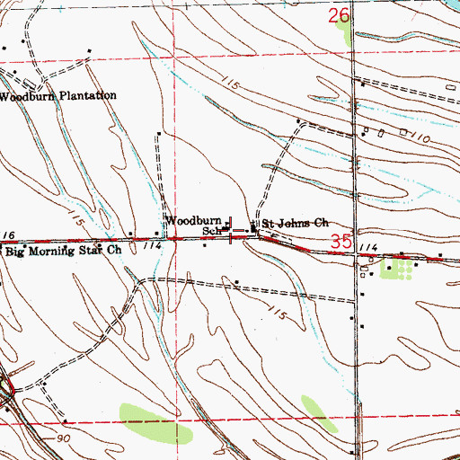 Topographic Map of Woodburn School, MS