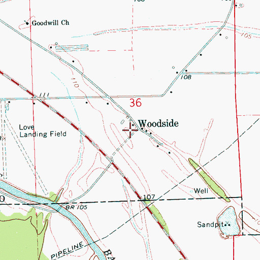 Topographic Map of Woodside, MS