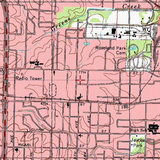 Topographic Map of WHER-FM (Hattiesburg), MS