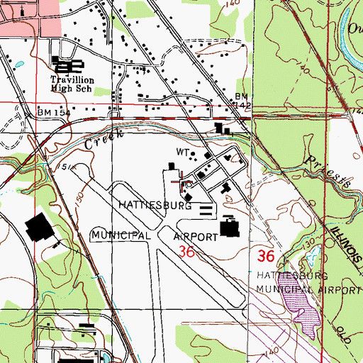 Topographic Map of Hattiesburg Bobby L Chain Municipal Airport, MS