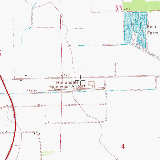 Topographic Map of Hollandale Municipal Airport, MS