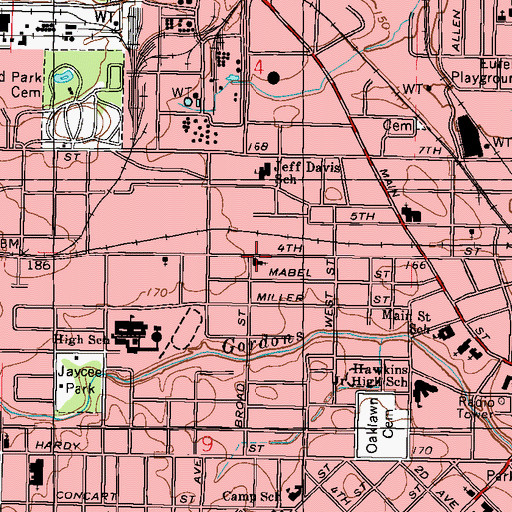 Topographic Map of Broad Street United Methodist Church, MS