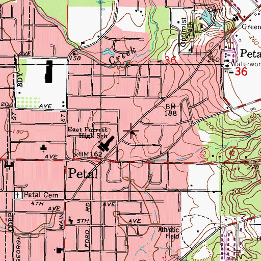 Topographic Map of Petal Church of God, MS