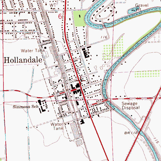 Topographic Map of Hollandale Baptist Church, MS