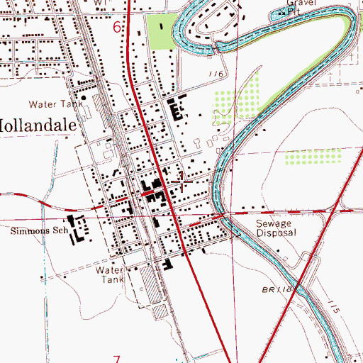 Topographic Map of Hollandale United Methodist Church, MS