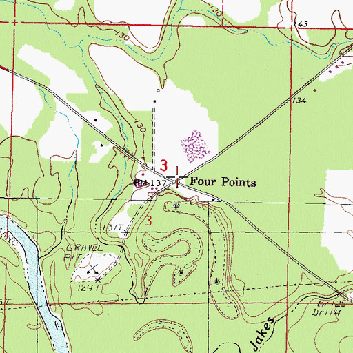 Topographic Map of Four Points, MS