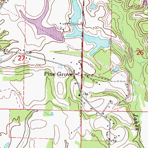 Topographic Map of Pine Grove, MS
