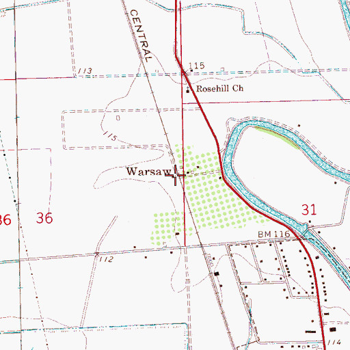 Topographic Map of Warsaw, MS