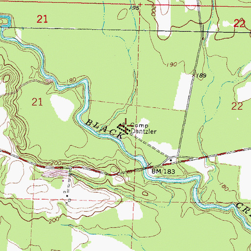 Topographic Map of Camp Dantzler, MS