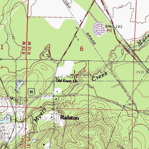 Topographic Map of Enon Cemetery, MS