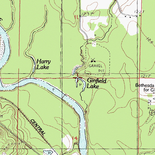 Topographic Map of Ginfield Lake, MS