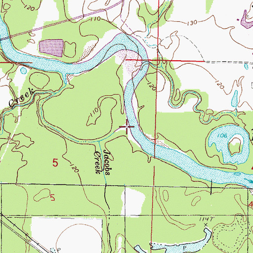 Topographic Map of Jacobs Creek, MS
