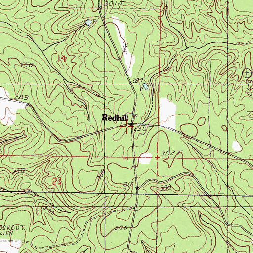 Topographic Map of Redhill, MS