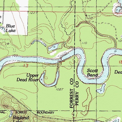 Topographic Map of Upper Dead River, MS