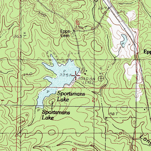 Topographic Map of Sportsman Club Lake Dam, MS