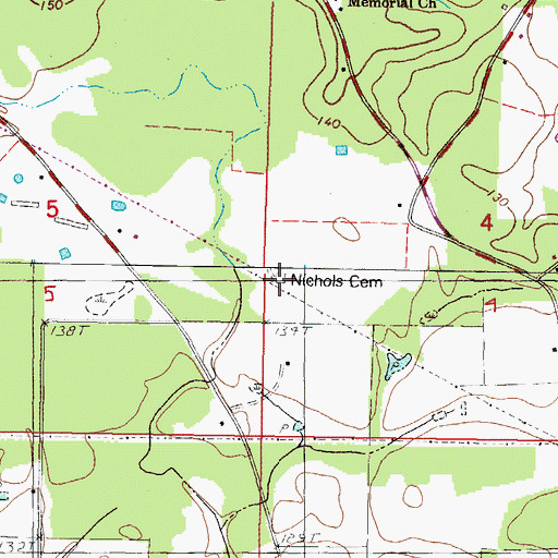 Topographic Map of Nichols Cemetery, MS