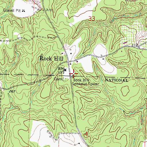 Topographic Map of Rock Hill Lookout Tower, MS