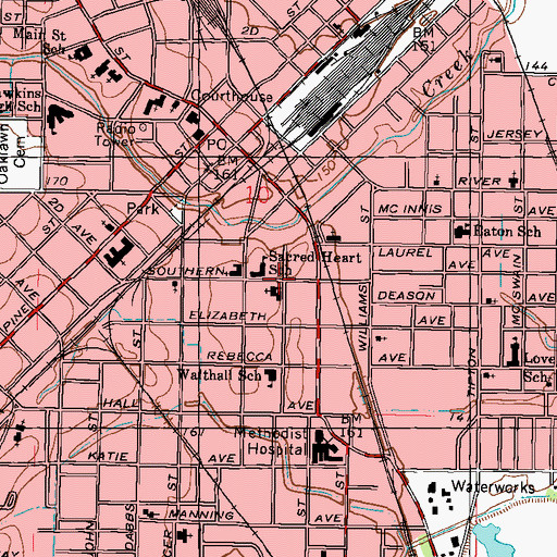 Topographic Map of Court Street United Methodist Church, MS