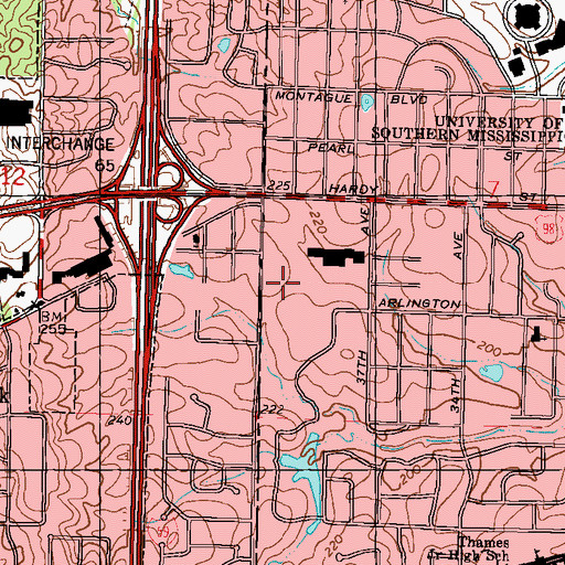Topographic Map of Hattiesburg Post Office, MS