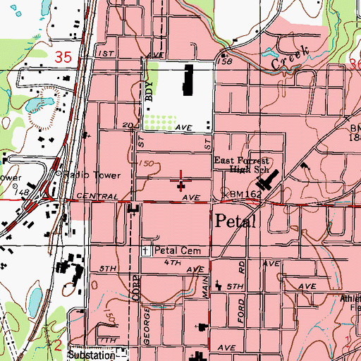 Topographic Map of Temple Baptist Church of Petal, MS