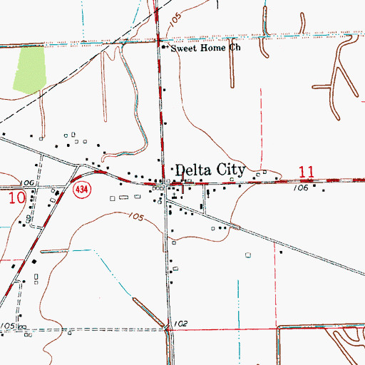 Topographic Map of Delta City Post Office, MS