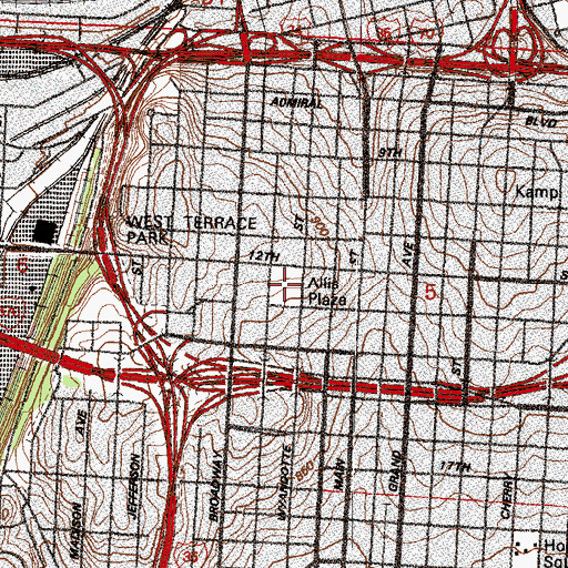 Topographic Map of Allis Plaza, MO