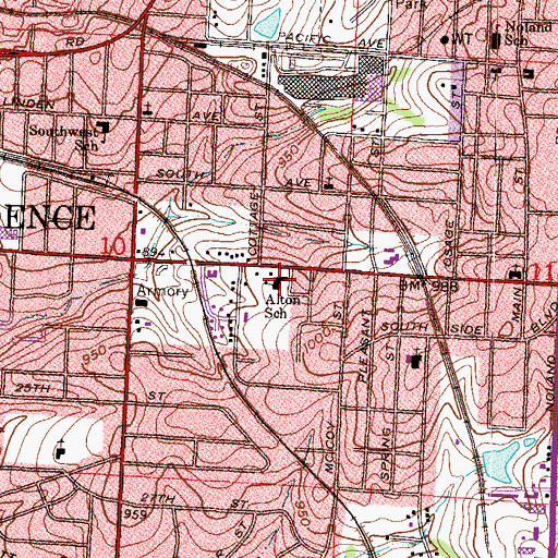 Topographic Map of Alton School, MO