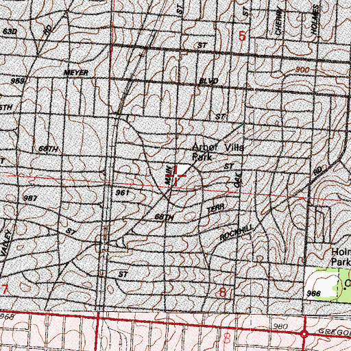 Topographic Map of Arbor Villa Park, MO