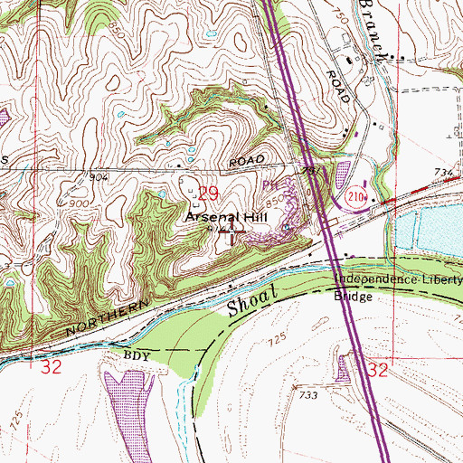 Topographic Map of Arsenal Hill, MO