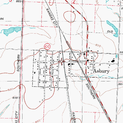 Topographic Map of Asbury, MO